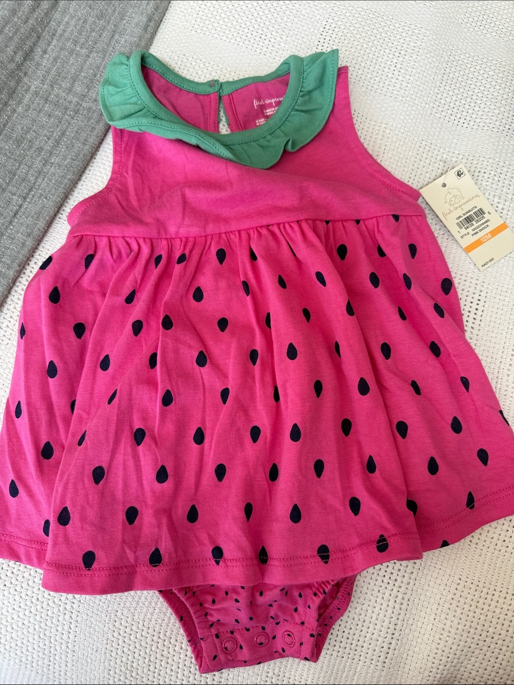 Pink Watermelon Print Baby Dress with Green Collar
